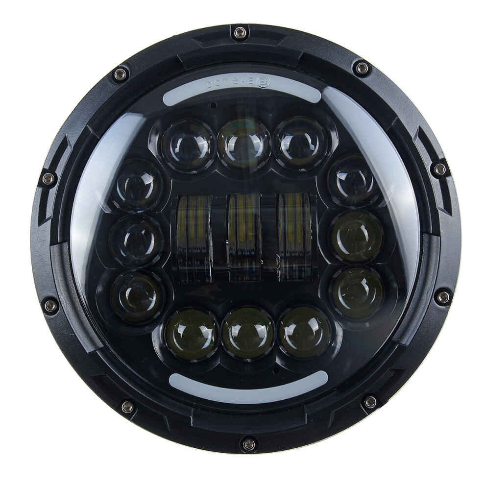 New 7 Motorcycle Led Headlight Projector Halo Angel Eye Hi-Lo Beam Turn Signal Drl" 762179086345