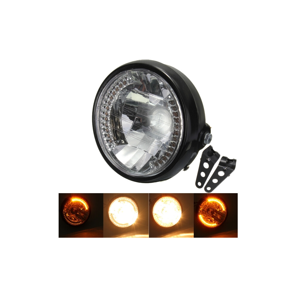 New 7Inch H4 35W Hi/Low Beam Turn Signal Motorcycle Headlight With Bracket For Harley Amber 762179080275