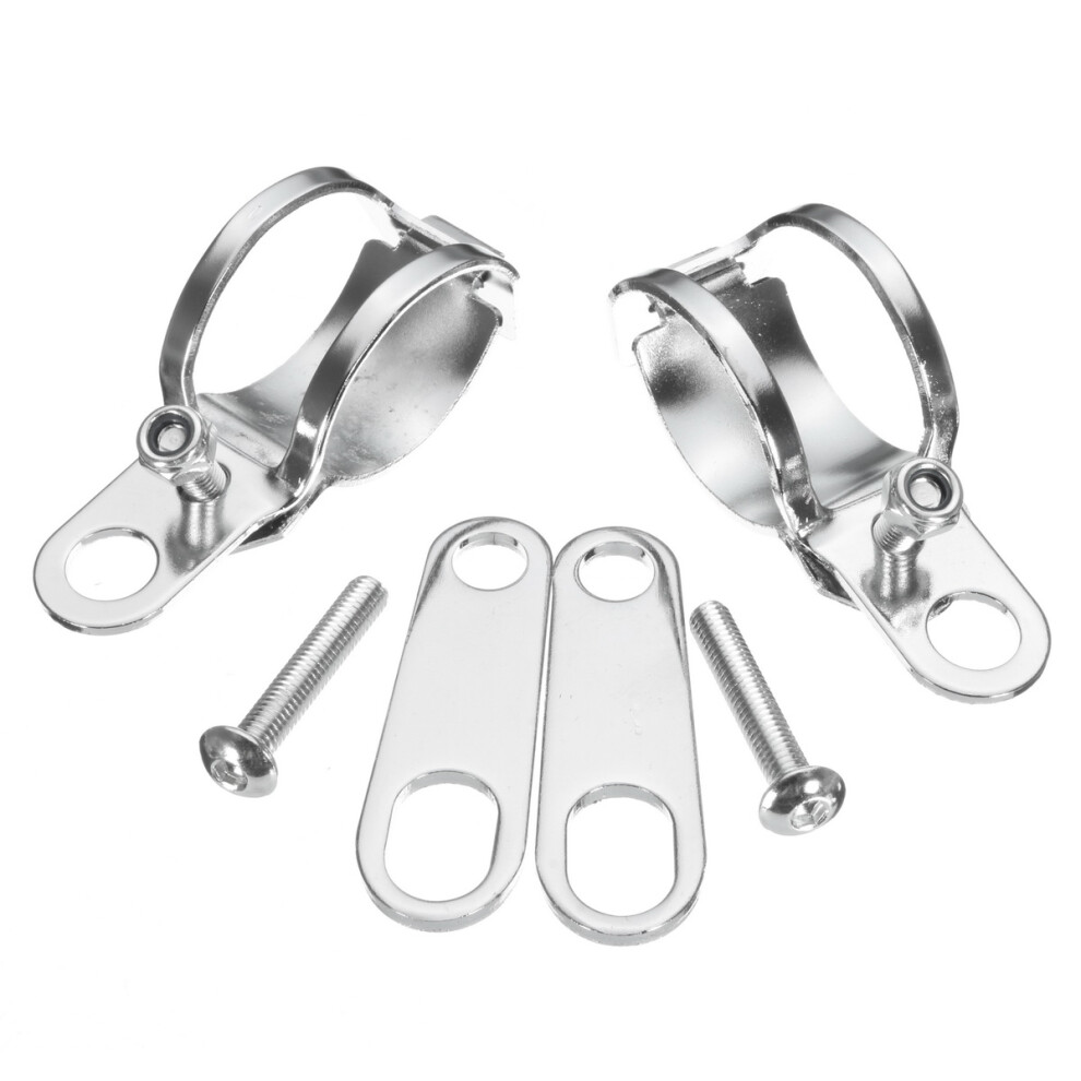 4Pcs Chrome Motorcycle Front Rear Turn Signal Holder Fork Clamps Shock Bracket Cafe Racer 762179038528