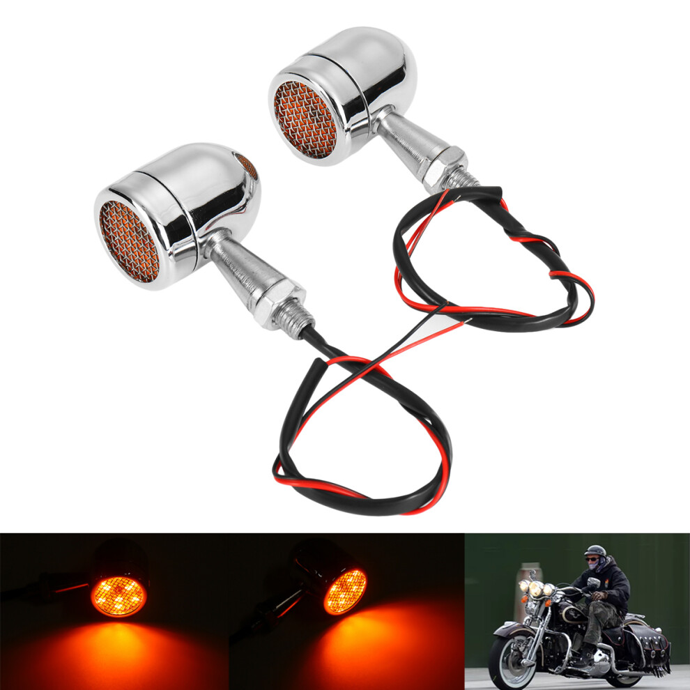 Pair Chrome Motorcycle Grill Bullet Led Turn Signal Lights Indicator Lamps 762179056447