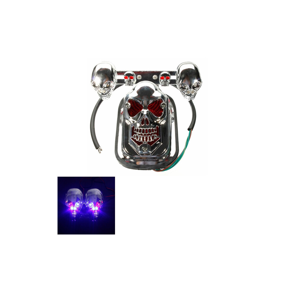 New Motorcycle Quad Atv Turn Signal Rear Brake Tail Chrome Skull Light 762179076445