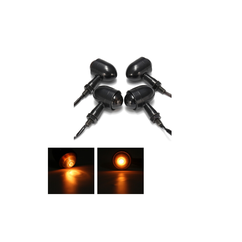 New 4X Mini Turn Signal Blinker Lights Bulbs & Bracket For Harley Cafe Racer Bobber Chopper Black 762179081890