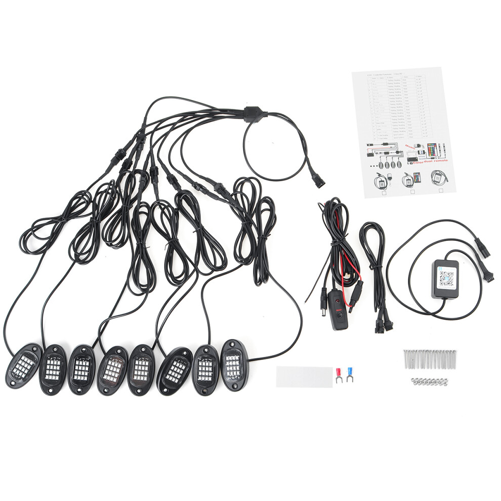 New 8Pcs Led Rgb Offroad Rock Underbody Lamp Bluetooth App Control For Car Truck Light 762179083641