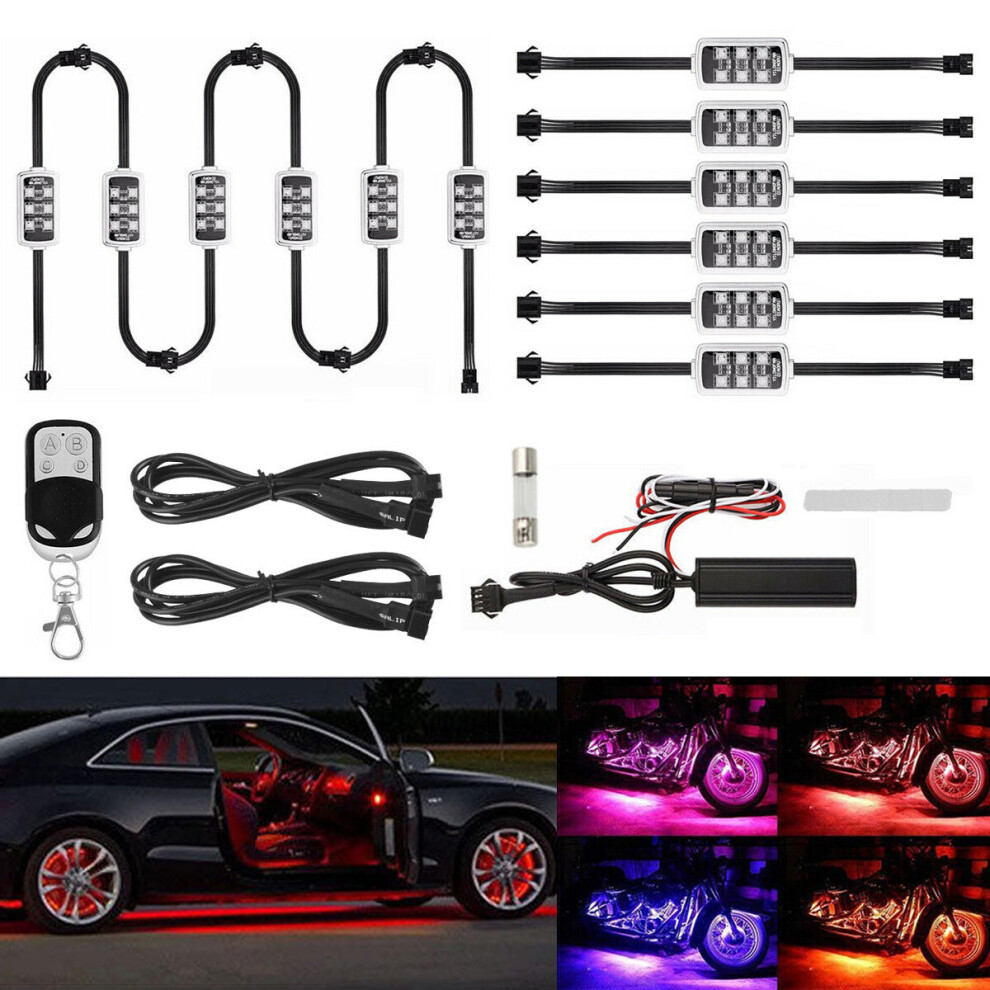New 12Pcs Motorcycle Atv Rgb Led Neon Under Glow Strip Wireless Kit Remote Light 762179086093