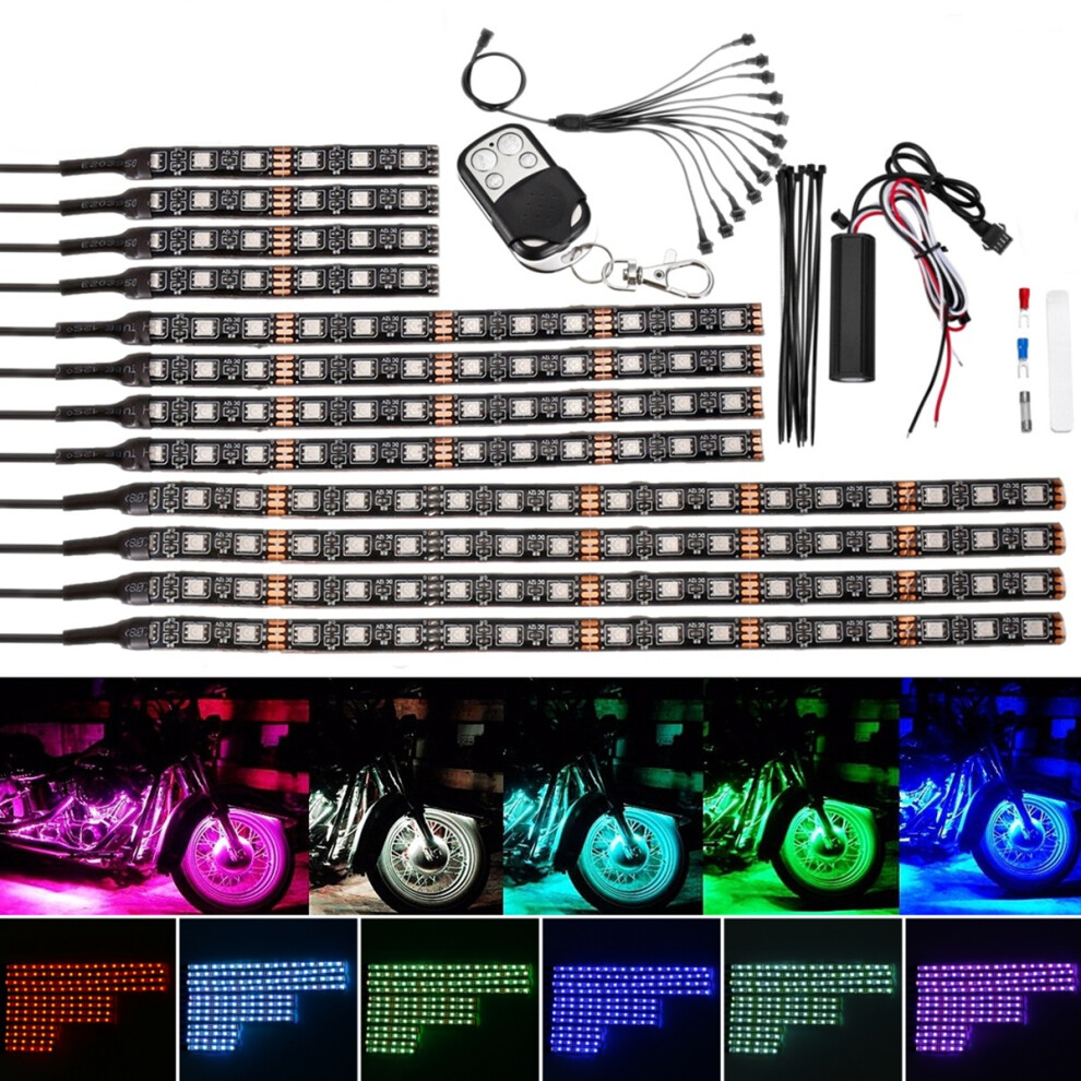 New 5050 Led Flashing Strip Rgb 15 Color 12 Strips Glow Neon Wireless Remote Motorcycle Light 762179085928