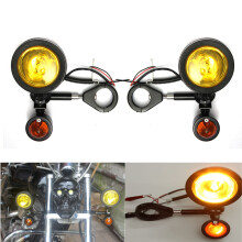 Neue Metallgehäuse-Motorrad-Nebellichter und Blinkerlicht 39 mm Halterung bernsteinfarben.