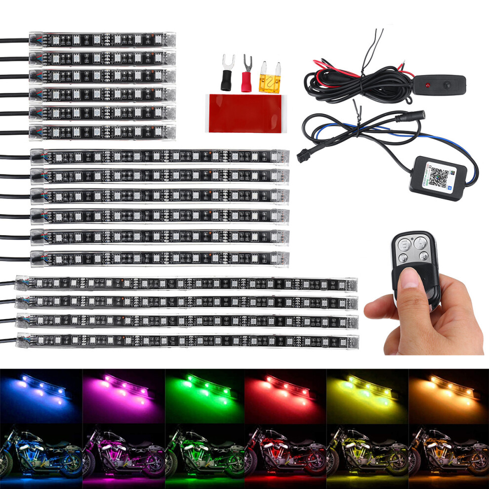 New 16Pcs Rgb Bluetooth Car Motorcycle Led Accent Glow Neon Strip App Control Kits Light 762179093985
