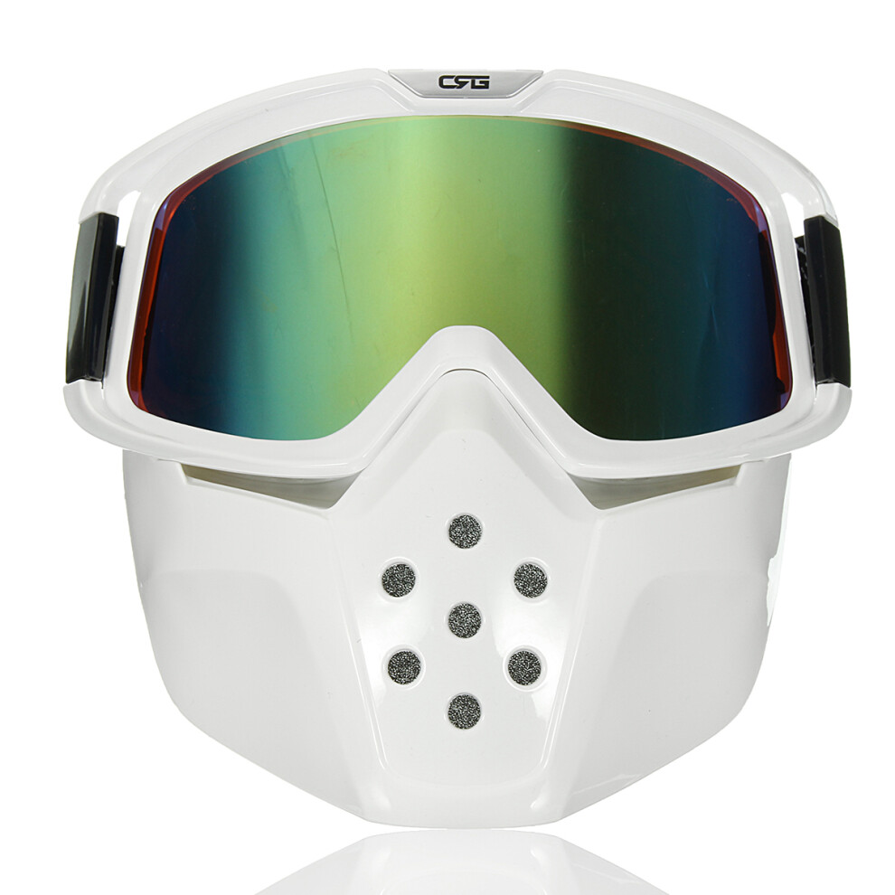 New Detachable Modular Face Mask Shield Goggles Motorcycle Helmet Lens Green 762179079866