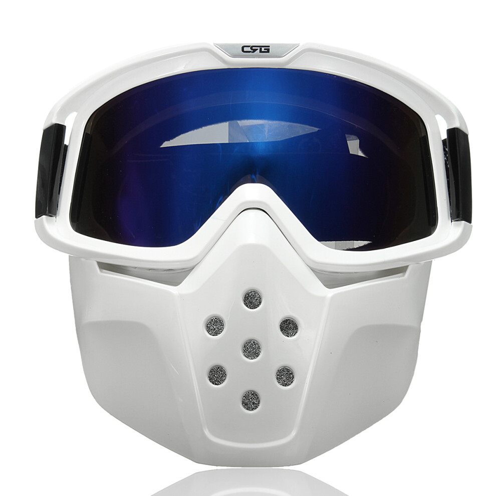 New Detachable Goggles Face Mask Helmet Modular Shield Motorcycle Riding Lens Blue 762179079873