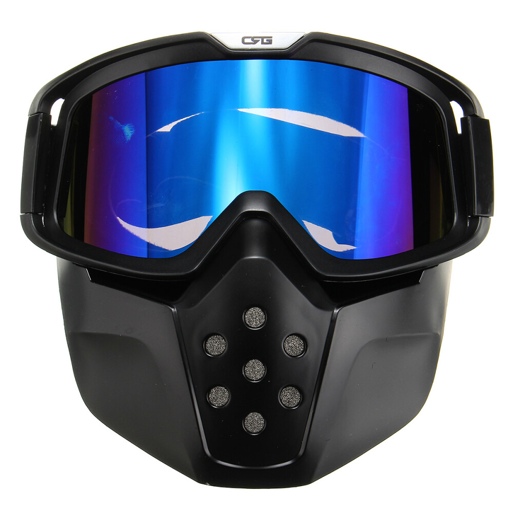 New Detachable Modular Face Mask Shield Goggles Lens For Motorcycle Helmet Riding Blue 762179076162