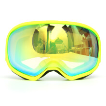 Neue Pro-Ski-Goggles Doppel-Objektiv Anti-Beschlag UV Grüne Linse Gelber Rahmen