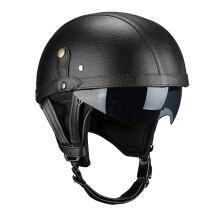 Casco de media motocicleta vintage de cuero PU nuevo con visera solar y cuello desmontable