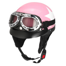 Casco de media cara estilo retro rosa para motocicleta motorista scooter con visor solar gafas UV estilo cafe racer
