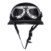 Casco de media cara transpirable para motocicleta con gafas de estilo retro vintage y medio rostro