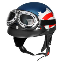 Casco de motocicleta de media cara con bandera de EE. UU. Retro Nueva con visera solar gafas UV para motorista y scooter estilo cafe racer
