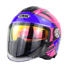 Casco de motocicleta con rostro abierto SOMAN SM519 ECE para hombres y mujeres doble lente casco eléctrico para scooter bicicleta casco half