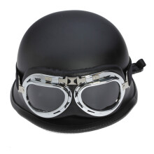 Nuevo casco de media cara negro 59-60 cm/23. 2-23. 6in para motocicleta con gafas desmontables estilo cruiser motero mate
