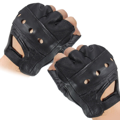 New Medium Fingerless Leather Motorcycle Glove Vented Cowhide Multi-use