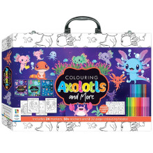 Axolotl Coloring Kit - 3 Books, 10 Markers, 20 Sheets & Case for Creative Fun