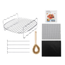 Bandeja de Cozedura em Aço Inoxidável para Air Fryer Grelhador BBQ com Espetos e Escova para Cozinhar Grelhar e Secar