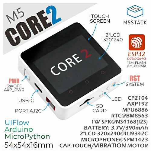 M5Stack Core2 ESP32 mit Touchscreen-Entwicklungsboard-Kit WiFi Bluetooth grafische Programmierung WiFi BLE IoT M5Stack für Arduino - Produkte di 1