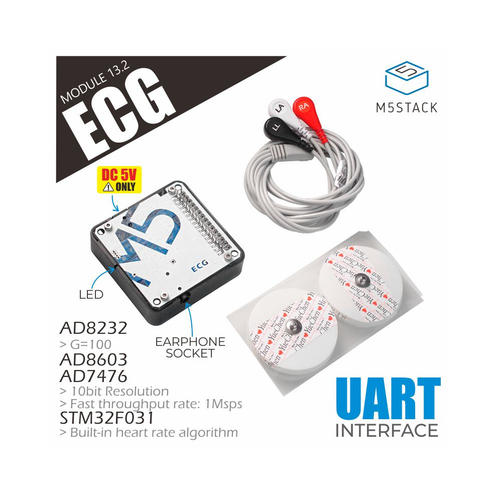 M5Stack ECG Heart Rate Monitor Electrocardiogramunit Detect Heart Rate and Output Cardiogram Signal
