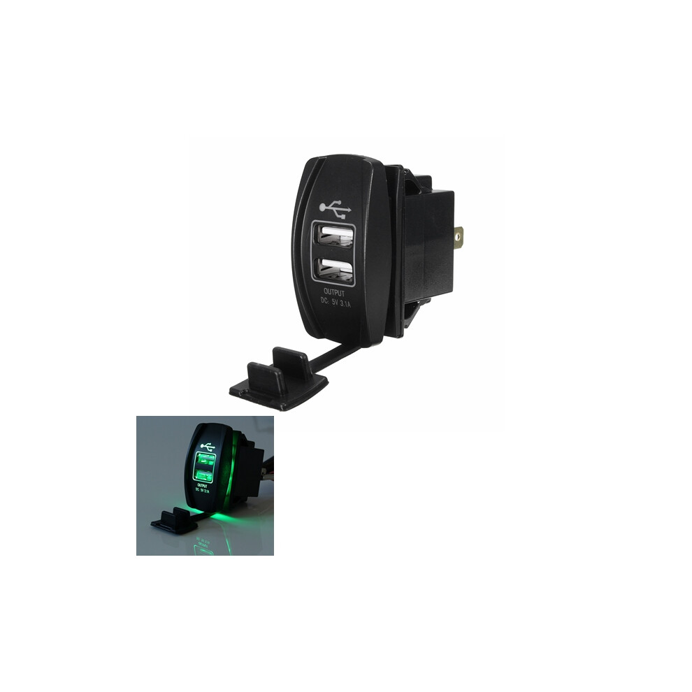 12V~24V Led Backlit Car Boat Dual Usb Charger 5V 3.1A Output Rocker Switch Green 762179046516