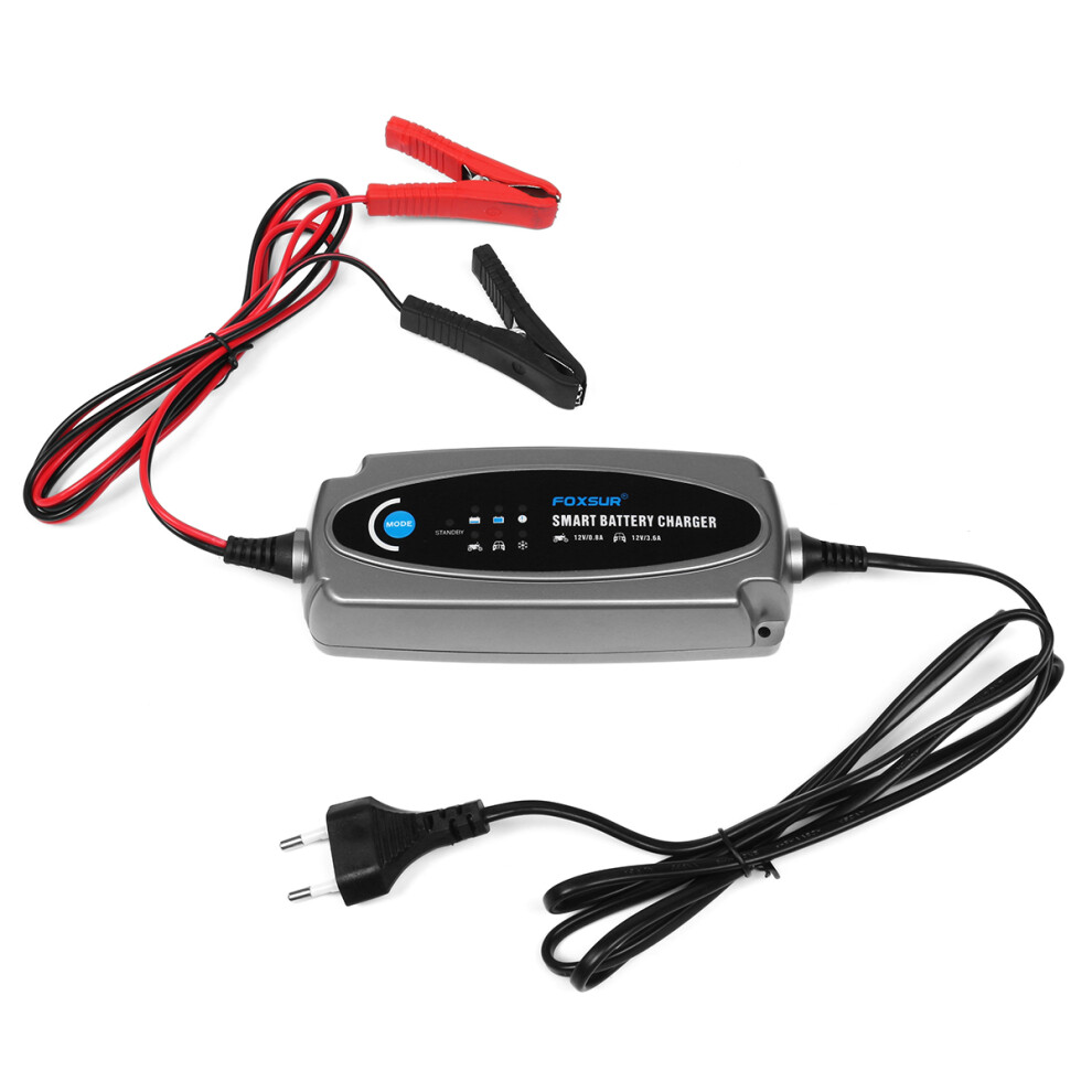 New Foxsur 12V 5-Stage 0.8A 3.6A Battery Smart Charger Acid Intelligent Motorcycle Auto Car 762179084808