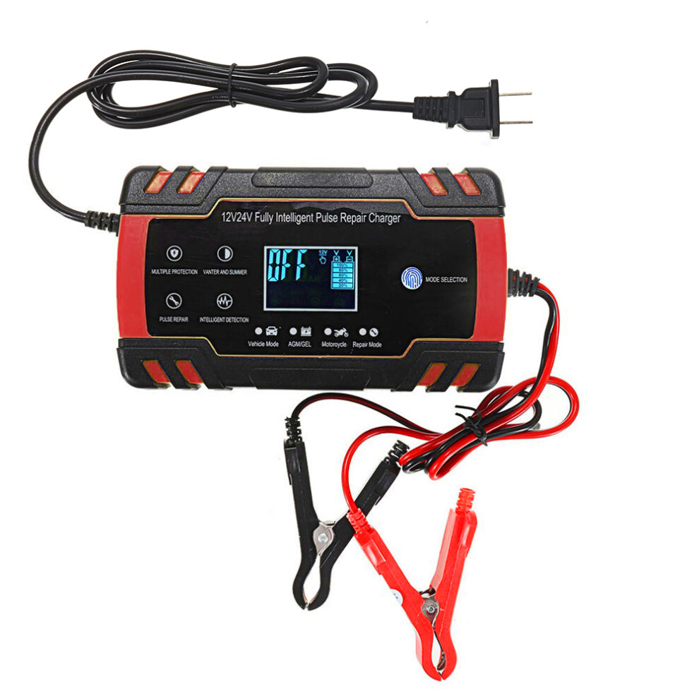 New 12V/24V 8A Touch Screen Pulse Repair Lcd Battery Charger For Car Motorcycle Lead Acid Battery Agm Gel Wet Red 762179083054