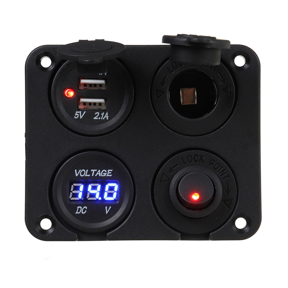 12V-24V Dual Double Led Usb Charger Socket Voltmeter Switch Panel 5V 1A+2.1A For Motorcycle Boat Car Tractor 762179056638