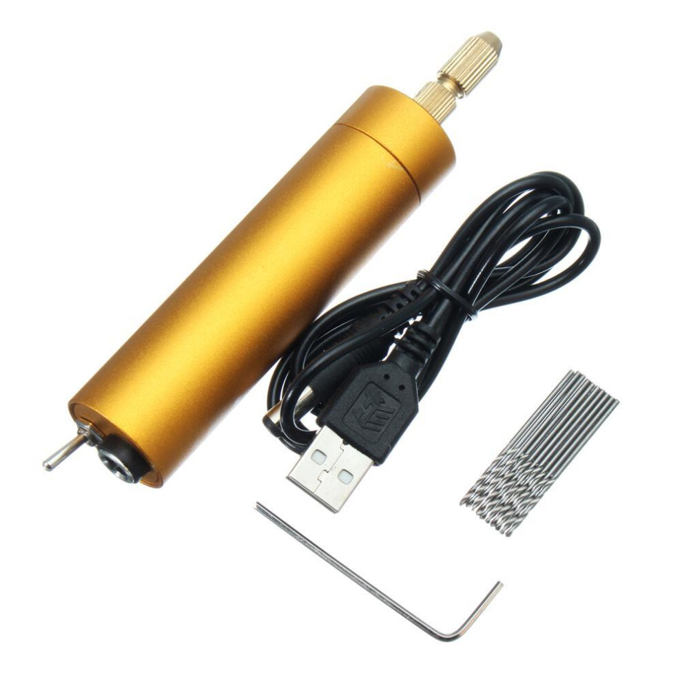 5v Dc Mini Aluminum Electric Motor Hand Drill + 10pcs Twist Bits Diy For Wood Pcb
