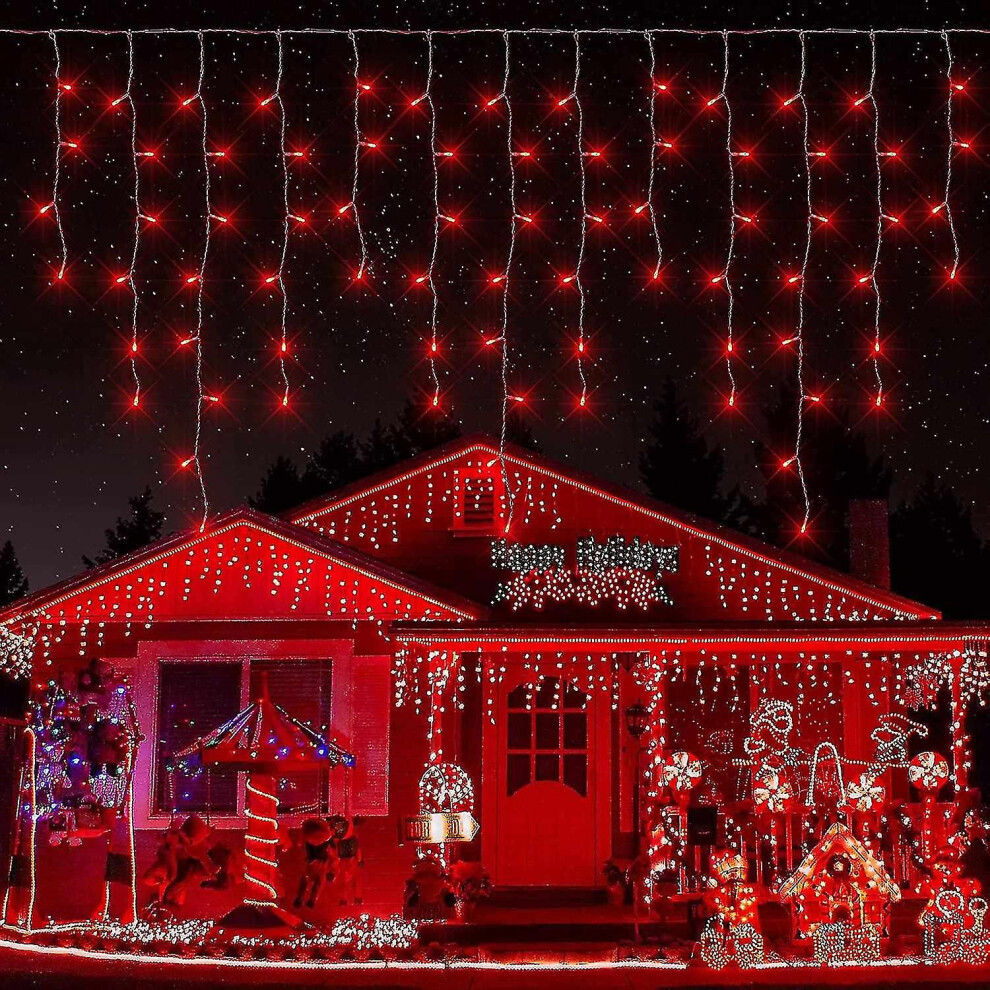 Led Icicle S, 300 Leds, 33Ft, 8 Modes, Curtain Fairy With 60 Drops, Clear Wire Led String Light