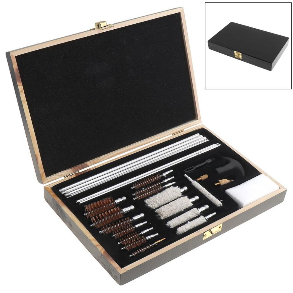 (as the picture) 28pcs/set Aluminum Rods Wooden Box Tube Brush With Cotton And Wire Brush For Cleaning Tools