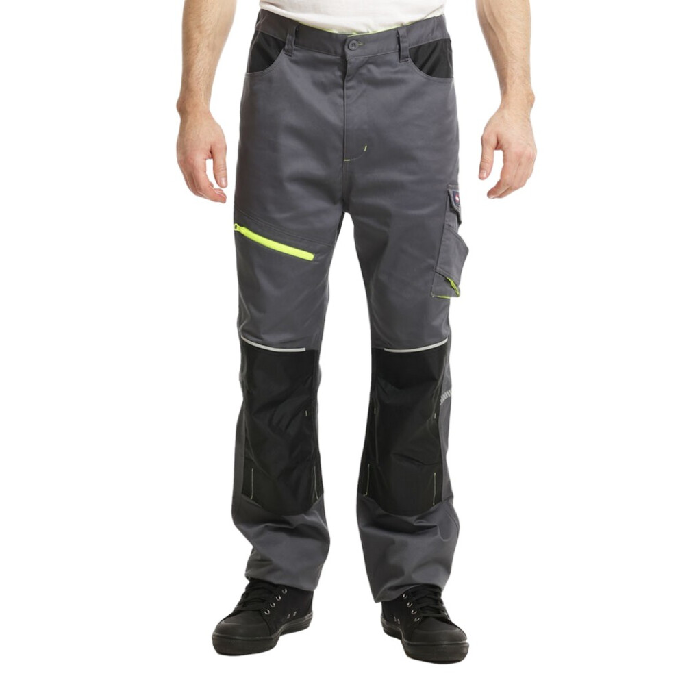 (32R, Grey/Black) Lee Cooper Mens Reflective Holster Pocket Work Cargo Trousers