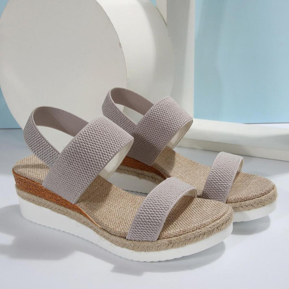 (beige, 41) Women&apos;s Simple Wedge Sandals, Casual Elastic Band Summer Shoes, Comfortable Platform Sandals