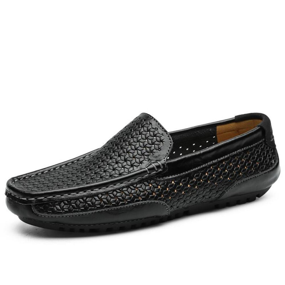 (black,brown, 41) Men Casual Shoes Luxury Brand Summer Genuine Leather Mens Loafers Moccasins Hollow Out Breathable Slip On Driving Shoes