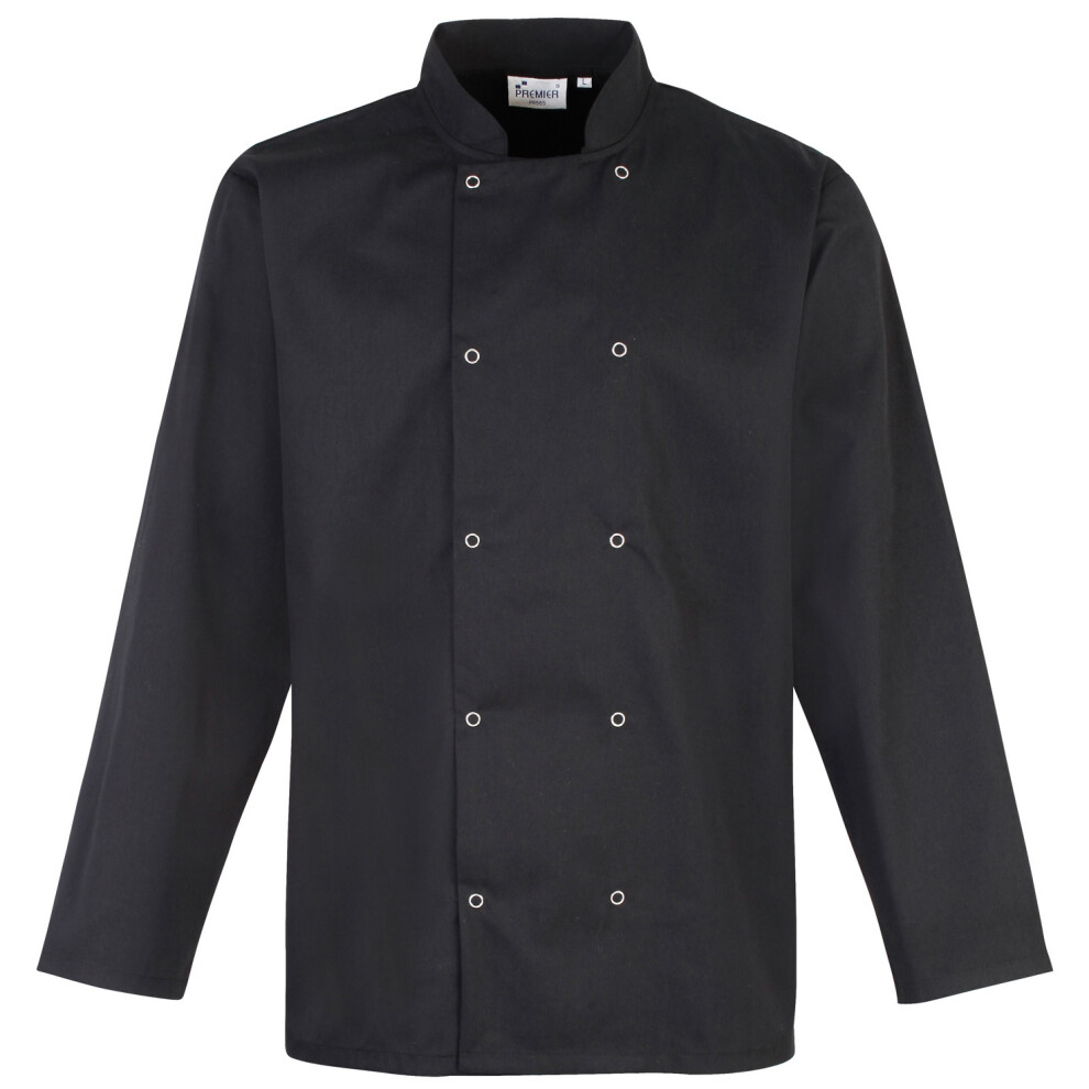 (4XL, Black) Premier Studded Front Long Sleeve Chefs Jacket / Chefswear