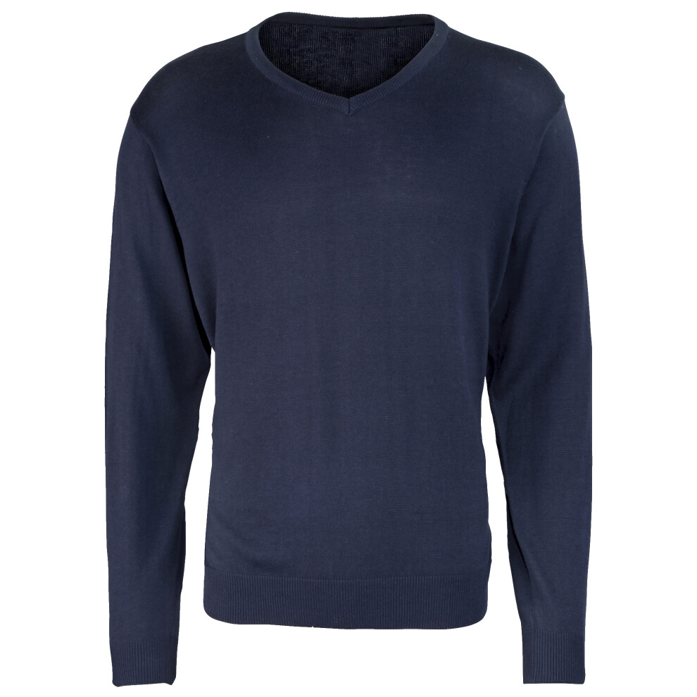 (5XL, Navy) Premier Mens V-Neck Knitted Sweater