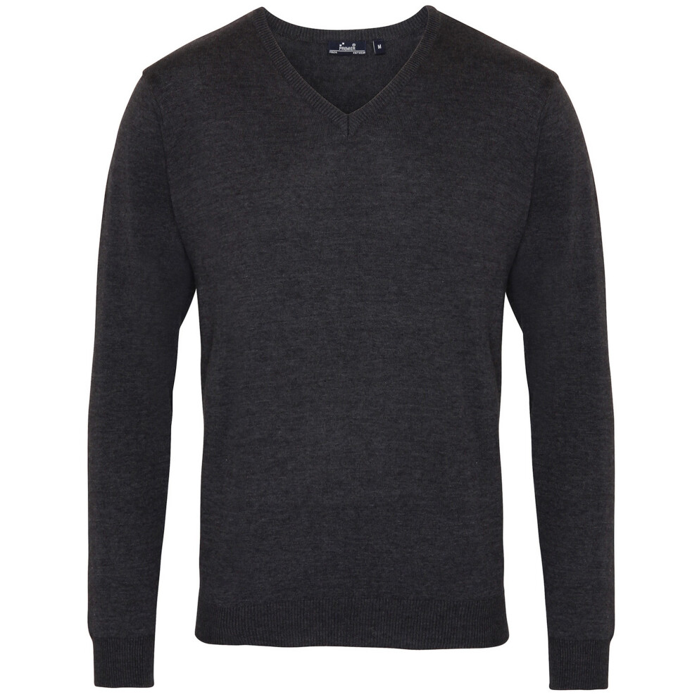 (5XL, Charcoal) Premier Mens V-Neck Knitted Sweater