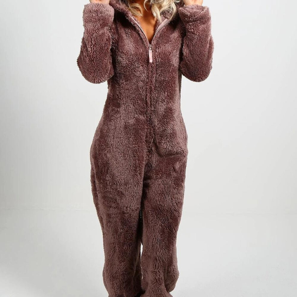 (brown, XL) Plus Size 5xl Women&apos;s Plus Velvet Thick Wool Jumpsuit Home Hooded Pajamas