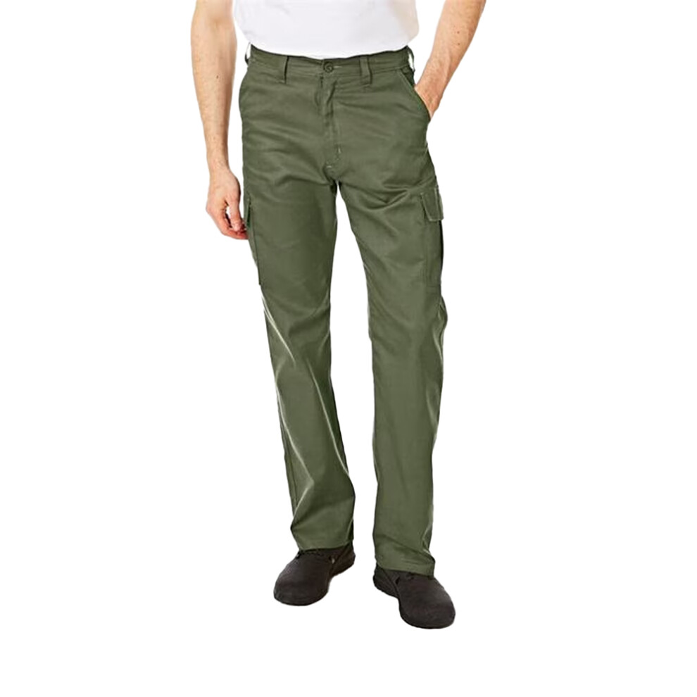 (36S, Khaki Green) Lee Cooper Mens Plain Cargo Trousers