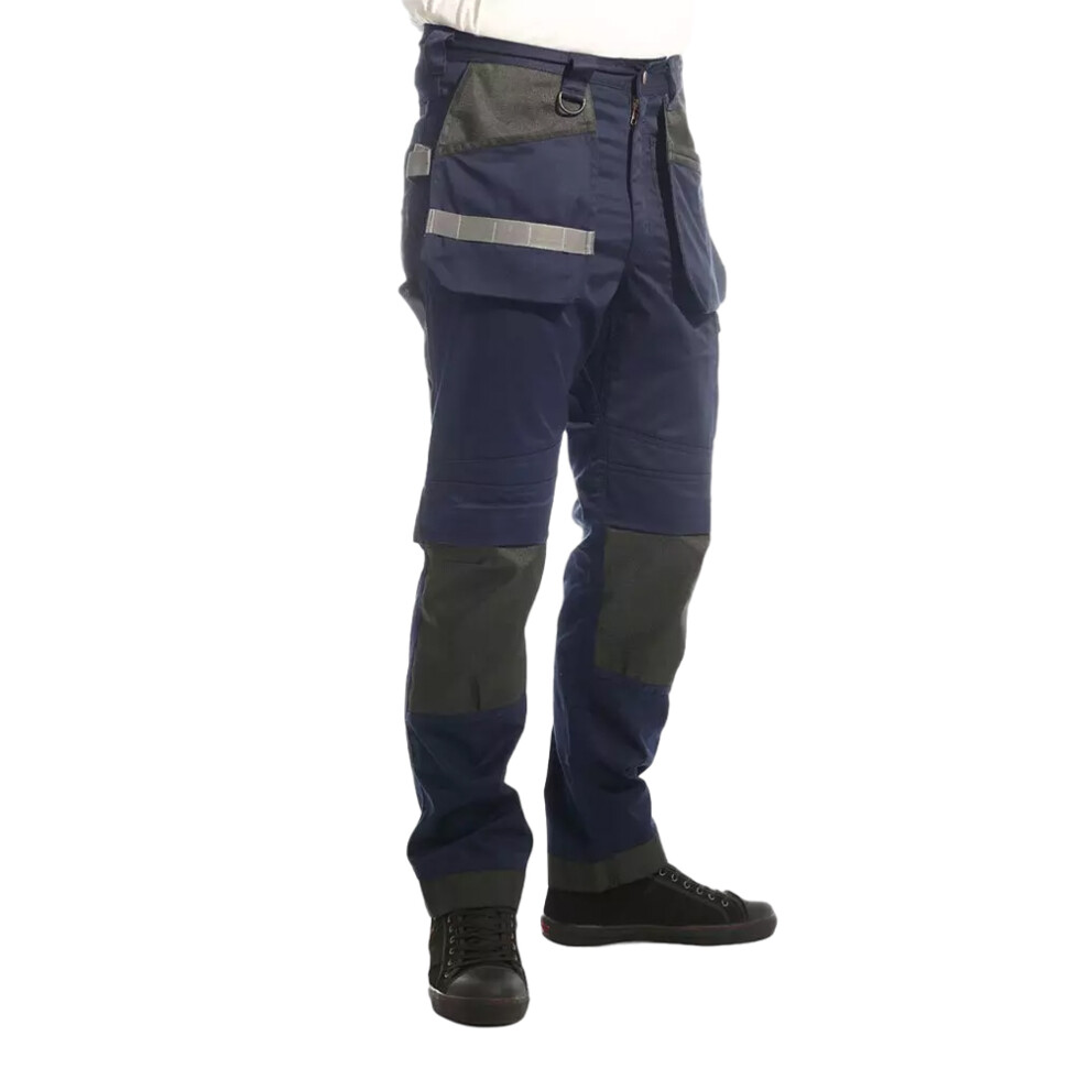 (30R, Navy Blue) Lee Cooper Mens Stretch Knee Pad Cargo Trousers