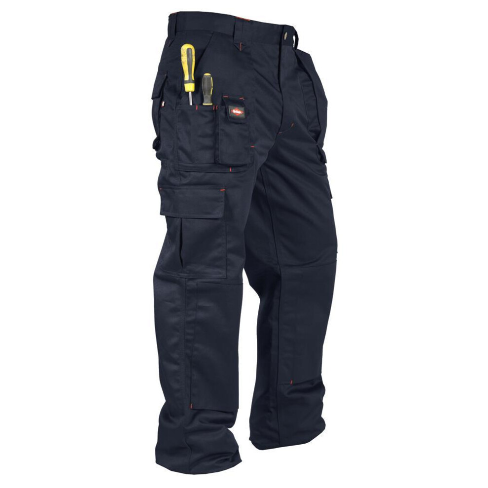 (32L, Navy Blue) Lee Cooper Mens Multi Pocket Work Trousers