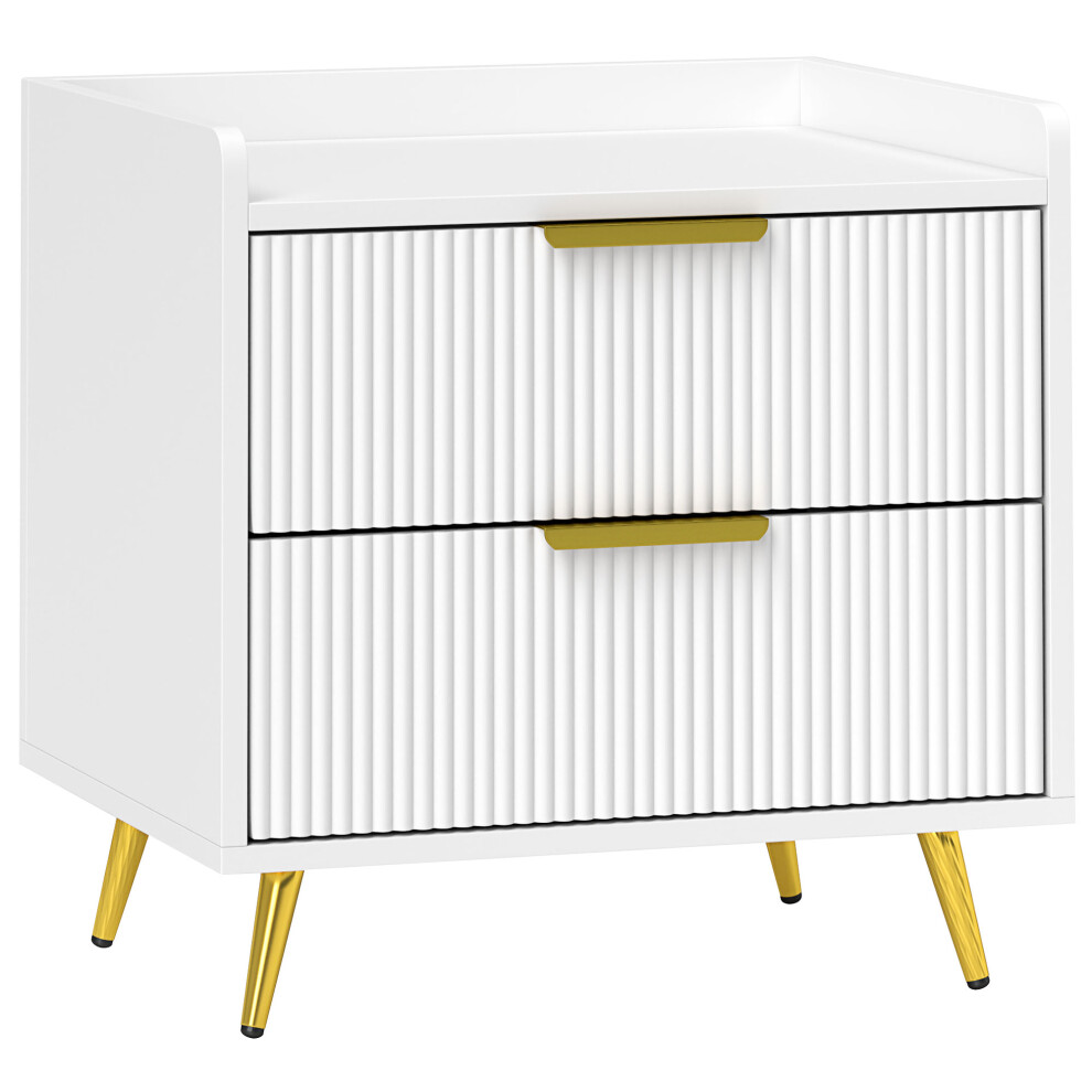 Homcom Bedside Table With 2 Drawers For Bedroom, Living Room, White