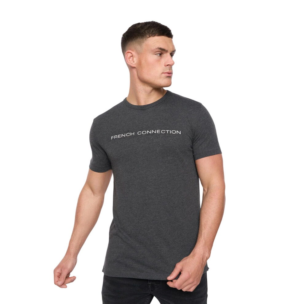 (S, Charcoal Melange/White) French Connection Mens Logo T-Shirt