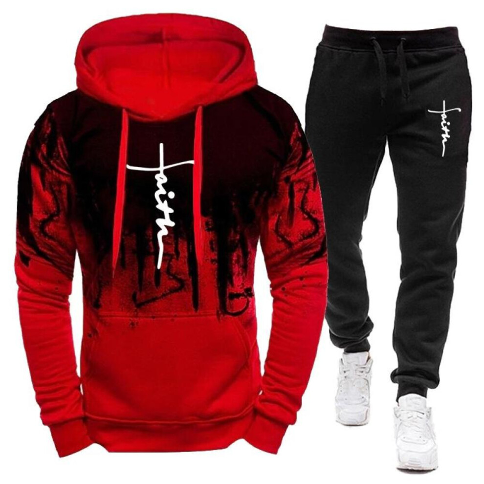 (red, S) Autumn Winter Fashion Clothing Tracksuit Men 2 Piece Set Hoodies+pants Sets Hoody Mens Sweatshirt Sport Joggers Sweatpants Suit