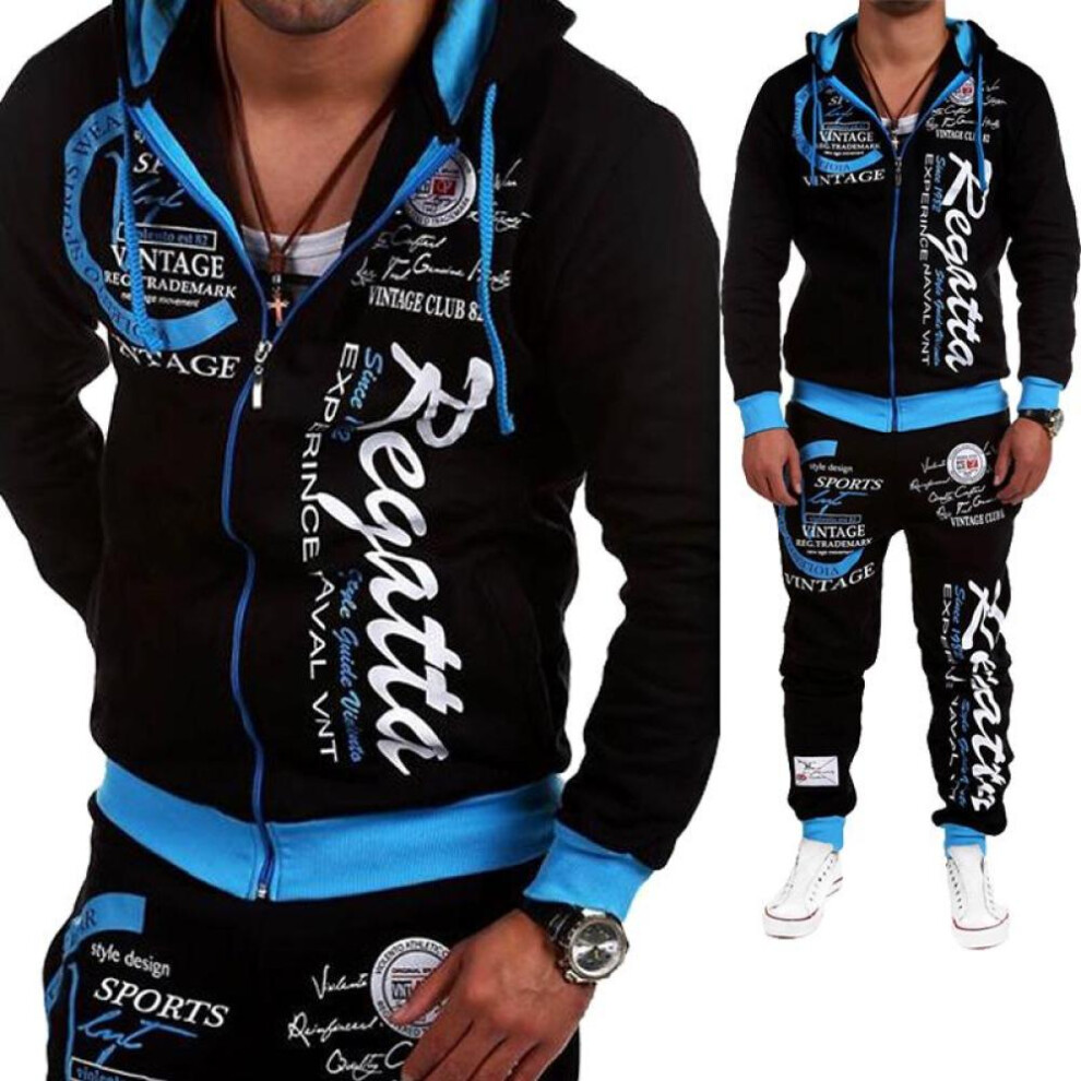 (blue, S) Man Clothing Fashion Hooded Tracksuit Men Loose Printing Athletic Suit Jogging Suits