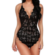 (Medium, black) Women One Piece Lingerie Deep V Teddy Sexy Lace Bodysuit