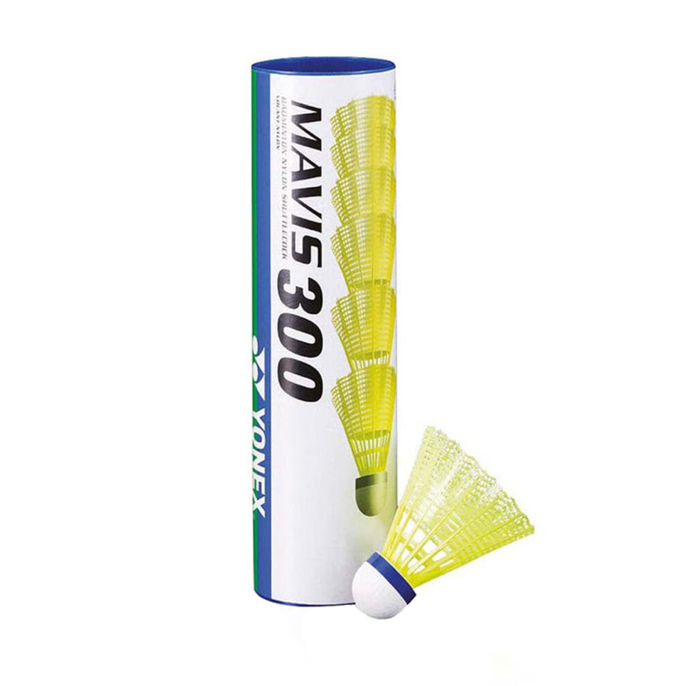 (One Size, White/Blue/Yellow) Yonex Mavis 300 Nylon Shuttlecock (Pack Of 12)