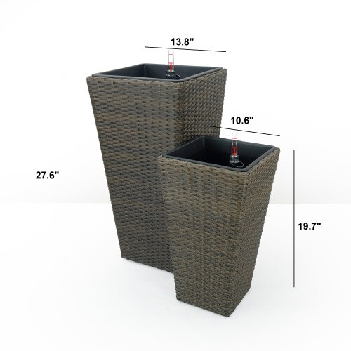 2-Pack Self-watering Planter - Hand Woven Wicker - Square - Expresso 2